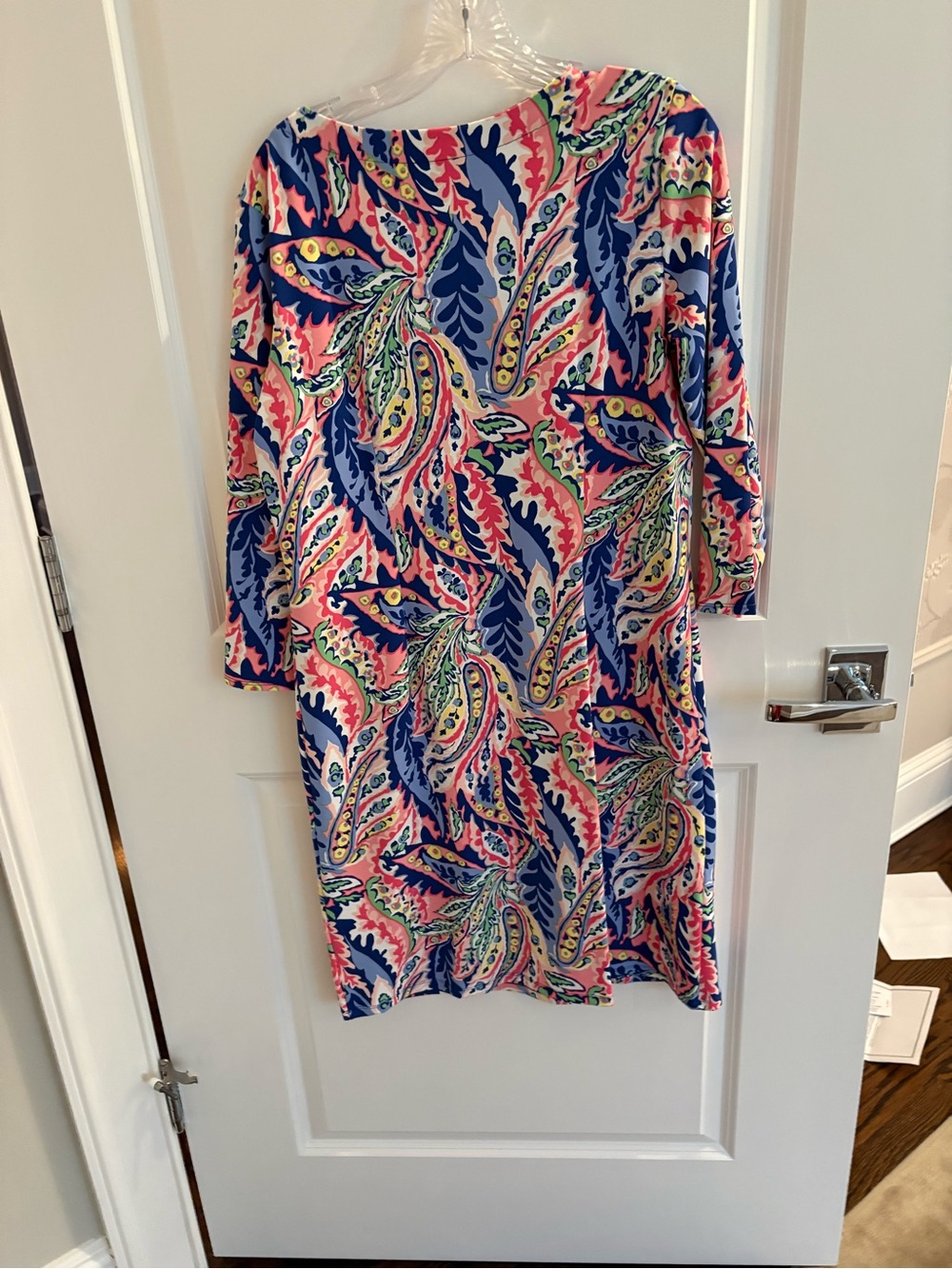 Talbots Multicolor Paisley Long Sleeve Shift Dress - Coral, Navy, Green, Cream